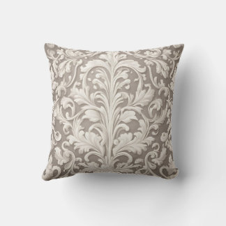 Elegante witte Damask stof met wervelende wijnstok Kussen