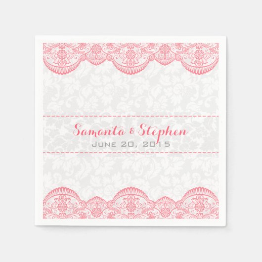 Elegante witte Damasks roze kant Servet (Voorkant)