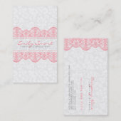 Elegante witte  Damasks roze kant Visitekaartje (Voorkant / Achterkant)