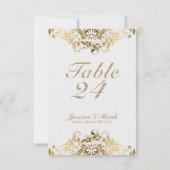 Elegante witte damast en gouden bloemen kant kaart (Achterkant)