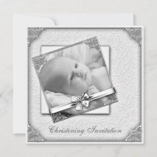 Elegante witte damast foto doop kaart