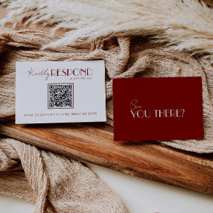 Elegante witte dieprode bordeauxrode QR-code bruil RSVP Kaartje