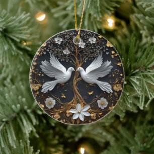 Elegante Witte Duiven Boom des Levens Ornament