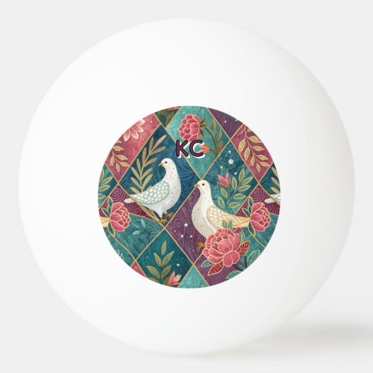 Elegante Witte Duiven Roze Bloemen & Goud Geometri Pingpongballen (Voorkant)