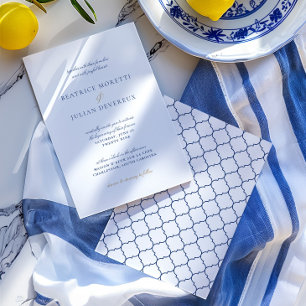 Elegante witte en blauwe mediterrane bruiloft kaart