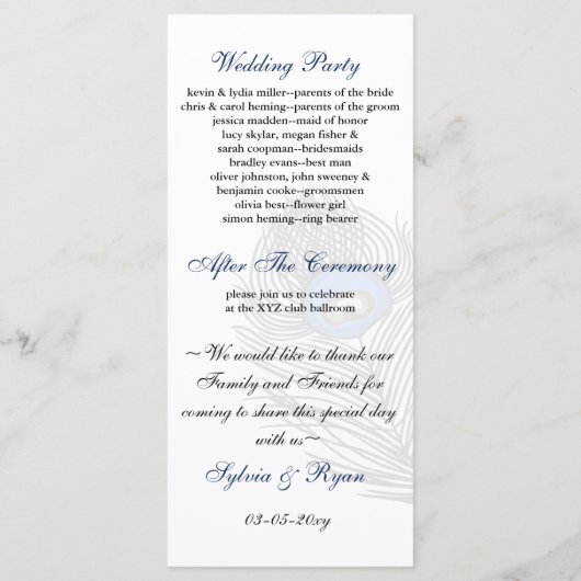 Elegante witte en blauwe pauw programma's (Achterkant)