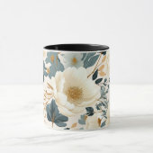 Elegante witte en blauwe Waterverf Bloemen Mok (Midden)