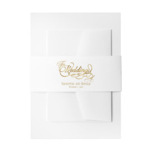 Elegante witte en faux gouden kalligrafie bruiloft uitnodigingen wikkel