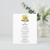 Elegante witte en gele bloemen bruiloft menu (Staand voorkant)