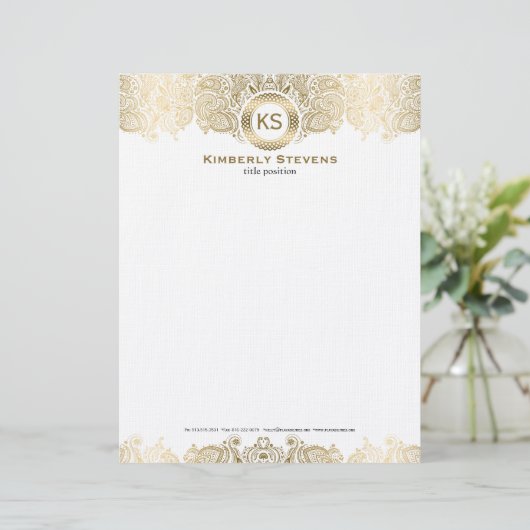 Elegante witte en gouden bloemige Paisley 2 Gepersonaliseerd Briefhoofd (Staand voorkant)