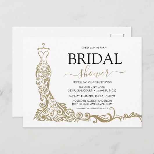 Elegante witte en gouden blush jurk bruidsbeurten briefkaart (Voorkant / Achterkant)