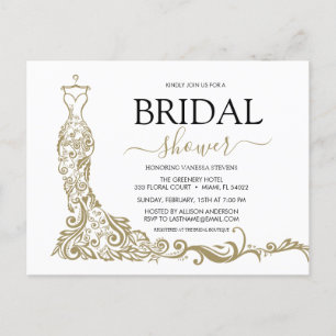 Elegante witte en gouden blush jurk bruidsfeest briefkaart