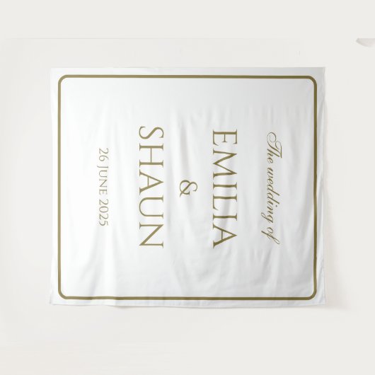 Elegante witte en gouden bruiloft achtergrond wandkleed (Voorkant (horizontaal))