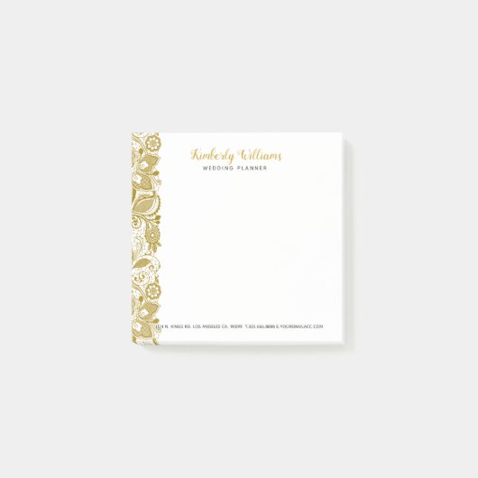 Elegante witte en gouden bruiloft bloemenkant post-it® notes (Voorkant)