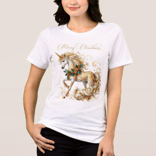 Elegante witte en gouden kerst-unicorn Tri-Blend shirt