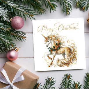 Elegante witte en gouden kerst-unicorn vierkante kartonnen onderzetter
