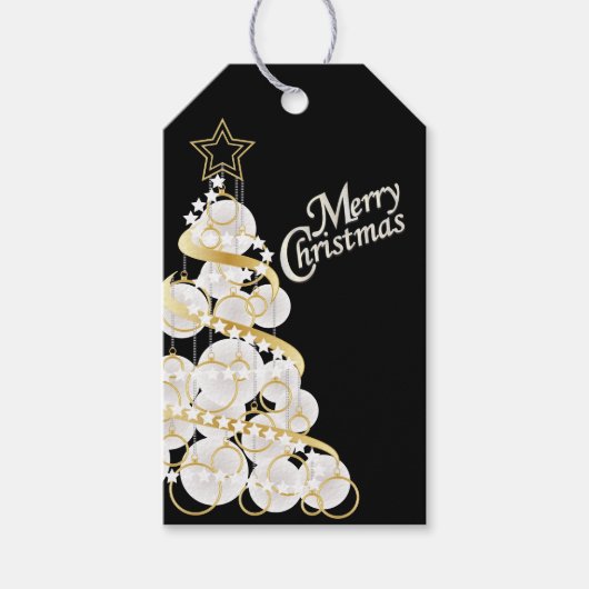 Elegante witte en gouden kerstboom cadeaulabel (Voorkant)