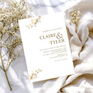Elegante witte en gouden minimalistische bruiloft kaart