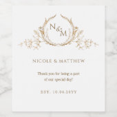 Elegante witte en gouden monogram bruiloft wijn etiket (Enkel label)