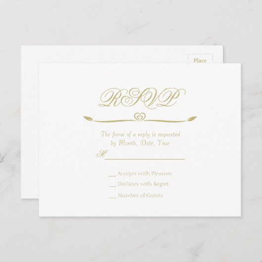 Elegante Witte en Gouden Monogram Huwelijk RSVP Uitnodiging Briefkaart (Voorkant / Achterkant)