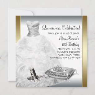 Elegante witte en gouden prinses Quinceanera Kaart