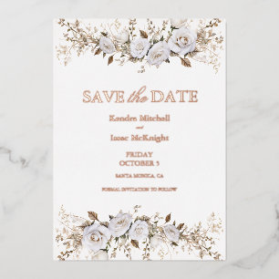 Elegante witte en gouden rozen antieke wapen weddi folie uitnodiging