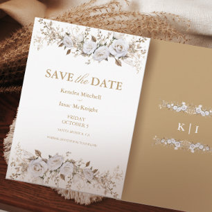 Elegante witte en gouden Rozen  Crest bruiloft Save The Date