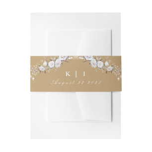 Elegante witte en gouden Rozen  Crest bruiloft Uitnodigingen Wikkel