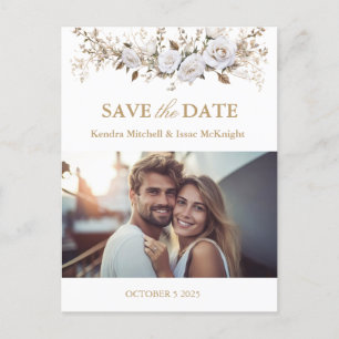 Elegante witte en gouden Rozen Vintage bruiloft fo Briefkaart