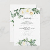 Elegante witte en groene bloemen bruiloft details informatiekaartje (Voorkant / Achterkant)