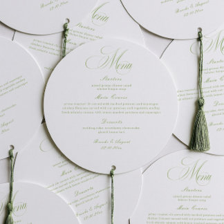 Elegante witte en groene trouwmenu cirkelkaart