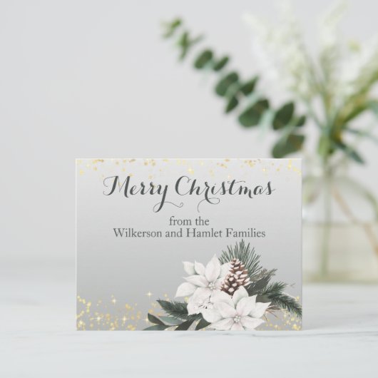 Elegante witte en groene winter bloemenkerst feestdagenkaart (Staand voorkant)