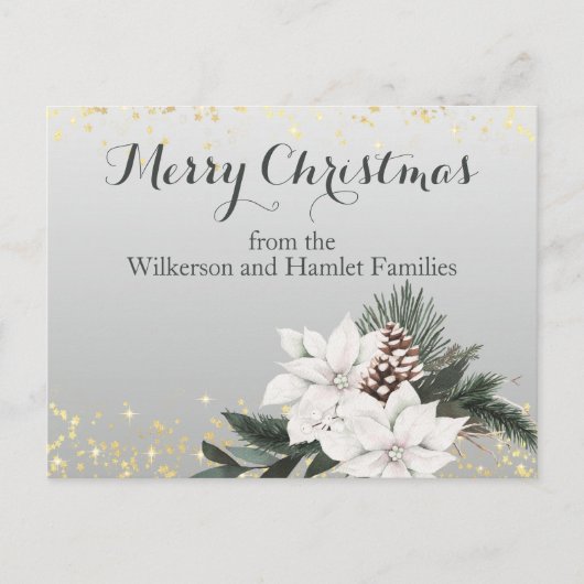 Elegante witte en groene winter bloemenkerst feestdagenkaart (Voorkant)