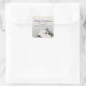 Elegante witte en groene winter bloemenkerst vierkante sticker (Tas)