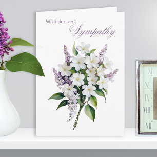 Elegante witte en lila bloemen diepste medeleven kaart