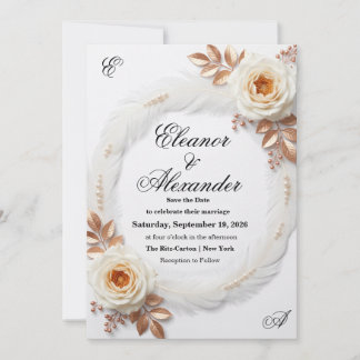 Elegante witte en oranje bloemen save the date kaa kaart