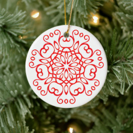 Elegante witte en rode decoratieve mandala kerst keramisch ornament
