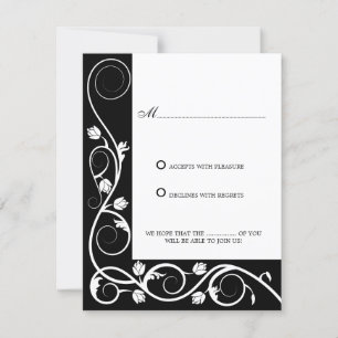 Elegante witte en zwarte kronkels RSVP / antwoordk Kaart