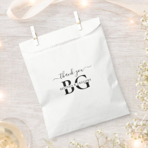 Elegante witte en zwarte monogram Initialen bruilo Bedankzakje