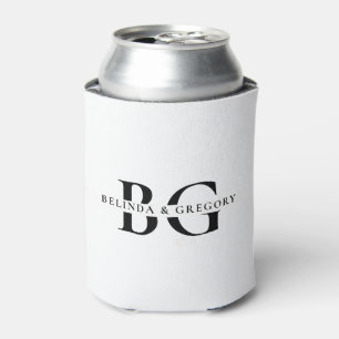 Elegante witte en zwarte monogram Initialen bruilo Blikjeskoeler