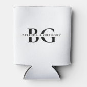Elegante witte en zwarte monogram Initialen bruilo Blikjeskoeler (Voorkant)