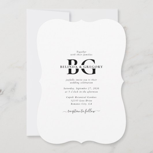 Elegante witte en zwarte monogram Initialen bruilo Kaart (Voorkant)