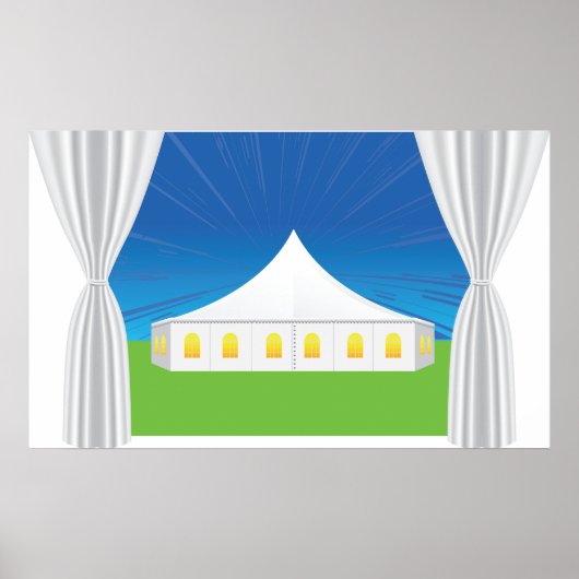 Elegante witte feesttent met gordijnen poster (Voorkant)
