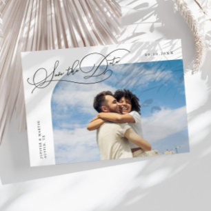 Elegante witte gebogen lijst foto save the date