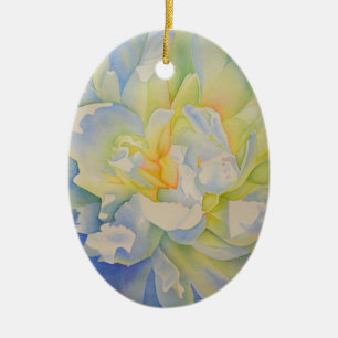 Elegante witte gele pioen florale waterverf keramisch ornament