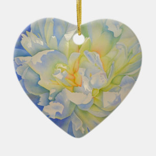 Elegante witte gele pioen florale waterverf keramisch ornament