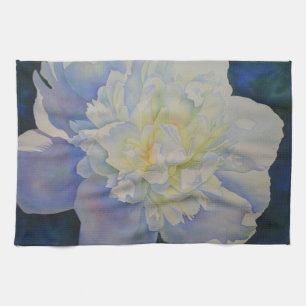 Elegante witte gele pioen florale waterverf theedoek