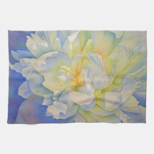 Elegante witte gele pioen florale waterverf theedoek