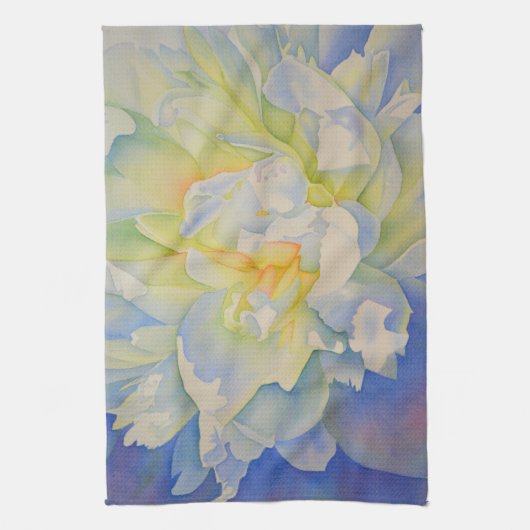 Elegante witte gele pioen florale waterverf theedoek (Verticaal)