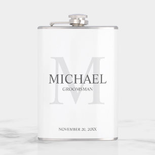Elegante witte gepersonaliseerde groomsmen heupfles